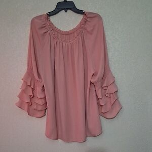 Cato Blush Ruffle Sleeve Top